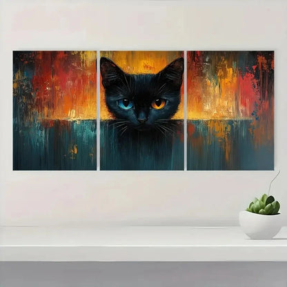 3pcs Modern Black Cat Colorful Glass Bowls De Wall Art Set Canvas Framed 40x60cm - High Quality Print 100% Australian Made Wall Canvas Ready to Hang