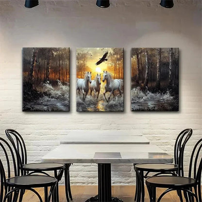 3pcs Majestic Wild Horses Forest Nature Perfect Wall Art Set Canvas Framed 50x70cm - High Quality Print 100% Australian Made Wall Canvas Ready to Hang