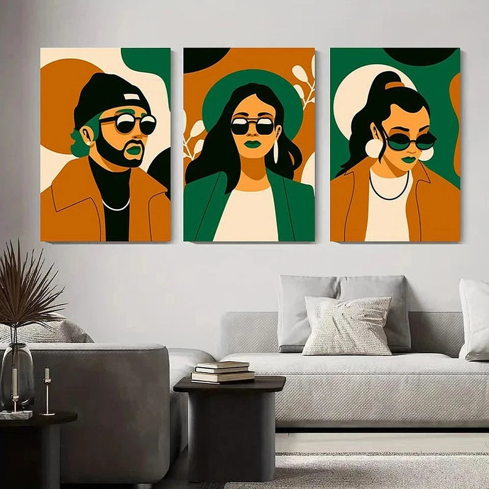 3pcs Modern Style Portrait Geometric Metal Print Ready to Hang Art