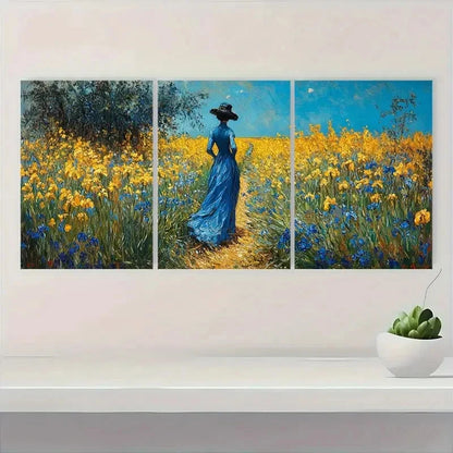 3pcs Yellow Irises In Giverny Landscape Perfect Wall Art Set Canvas Framed 40x60cm - High Quality Print 100% Australian Made Wall Canvas Ready to Hang