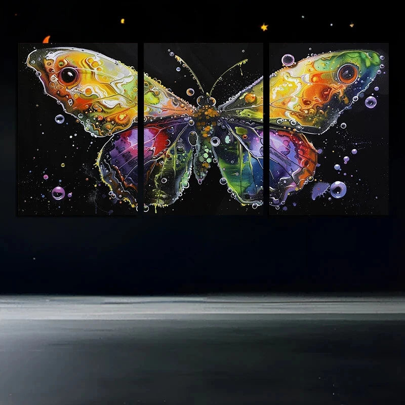 3pcs Beautiful Butterfly Flowers Metal Print Ready to Hang Art