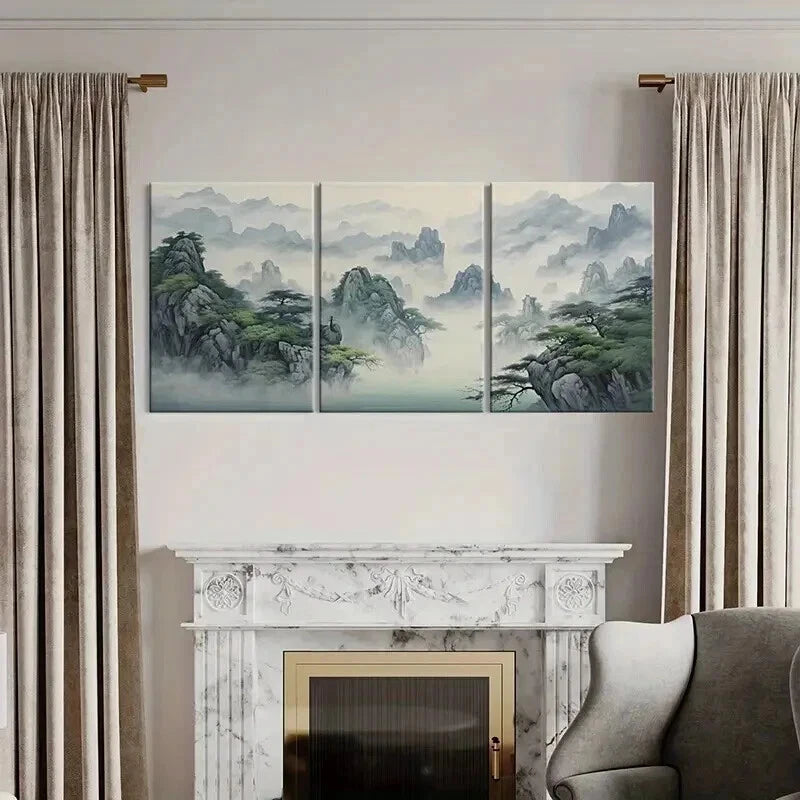 3pcs Mountain Tree Fog & Nature Landscape Wall Art Set Canvas Framed 40x60cm - High Quality Print 100% Australian Made Wall Canvas Ready to Hang