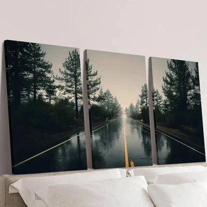 3pcs Vertical Slippery Rainy Highway Wall Art Set Canvas Framed 40x60cm - High Quality Print 100% Australian Made Wall Canvas Ready to Hang