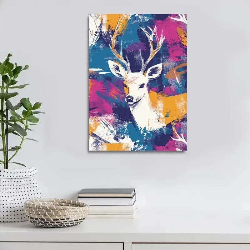 Beautiful Modern Abstract Deer Painting 40x60cm Metal Print Ready to Hang