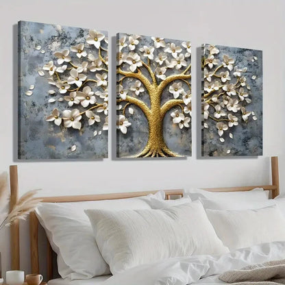 3pcs Elegant White Flower Tree Design Perfect Wall Art Set Canvas Framed 40x60cm - High Quality Print 100% Australian Made Wall Canvas Ready to Hang