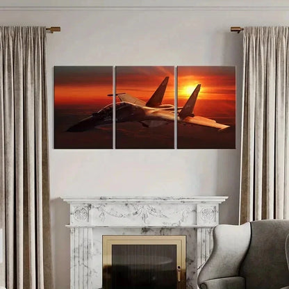 3pcs Fighter Jets & Bombers at Sunset Wall Art Set Canvas Framed 40x60cm - High Quality Print 100% Australian Made Wall Canvas Ready to Hang