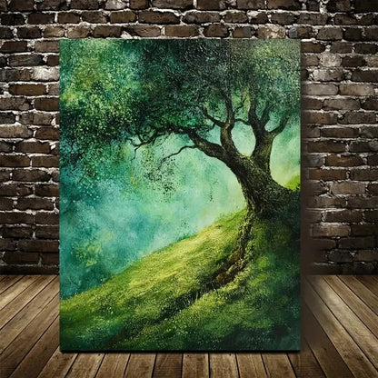 Green Moss Meadow Landscape with Vibrant Tree  40x60cm Metal Print Ready to Hang