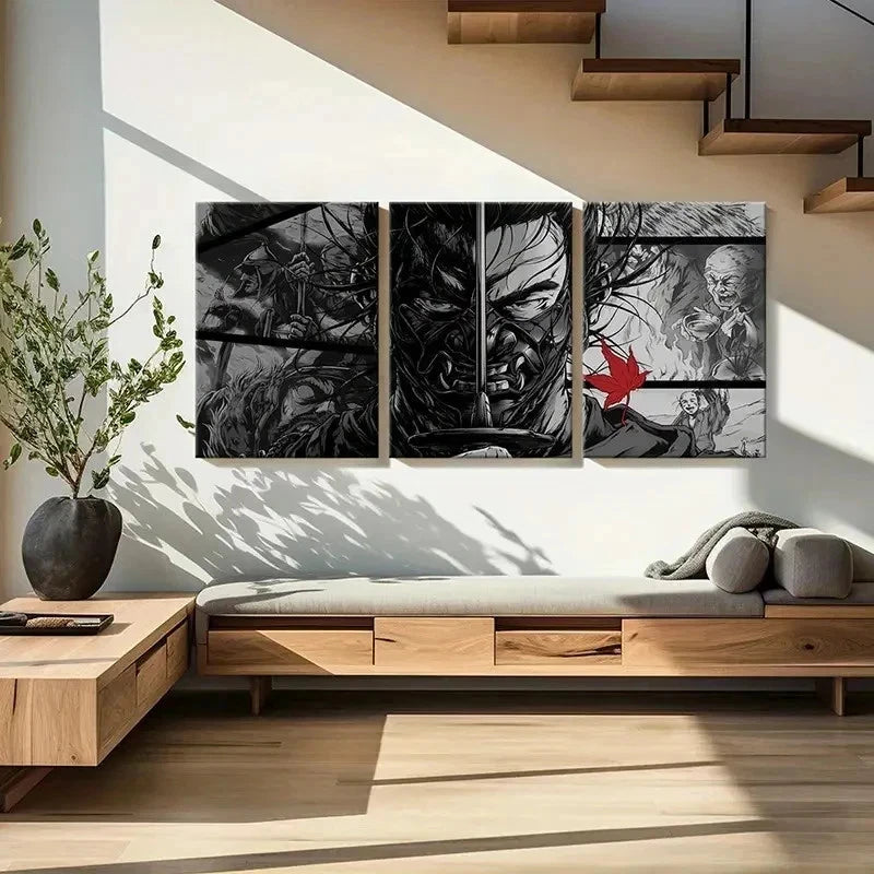 3pcs Anime-Inspired Samurai Decoration Wall Art Set Canvas Framed 40x60cm - High Quality Print 100% Australian Made Wall Canvas Ready to Hang