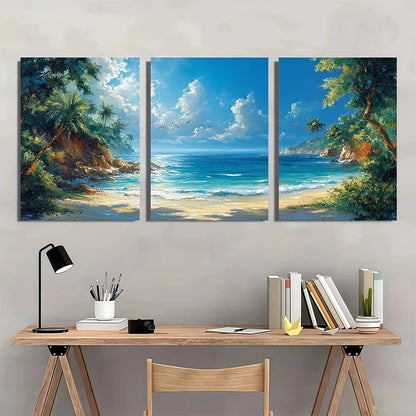 3pcs Charming Seascape Colorful Figures Birds Metal Print Ready to Hang Art