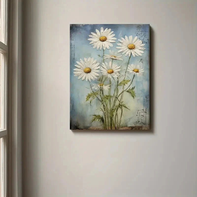 Painting of daisies on a wall