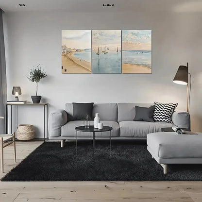 3pcs Beach Scene Sailboats and Sunset Sky Metal Print Ready to Hang Art