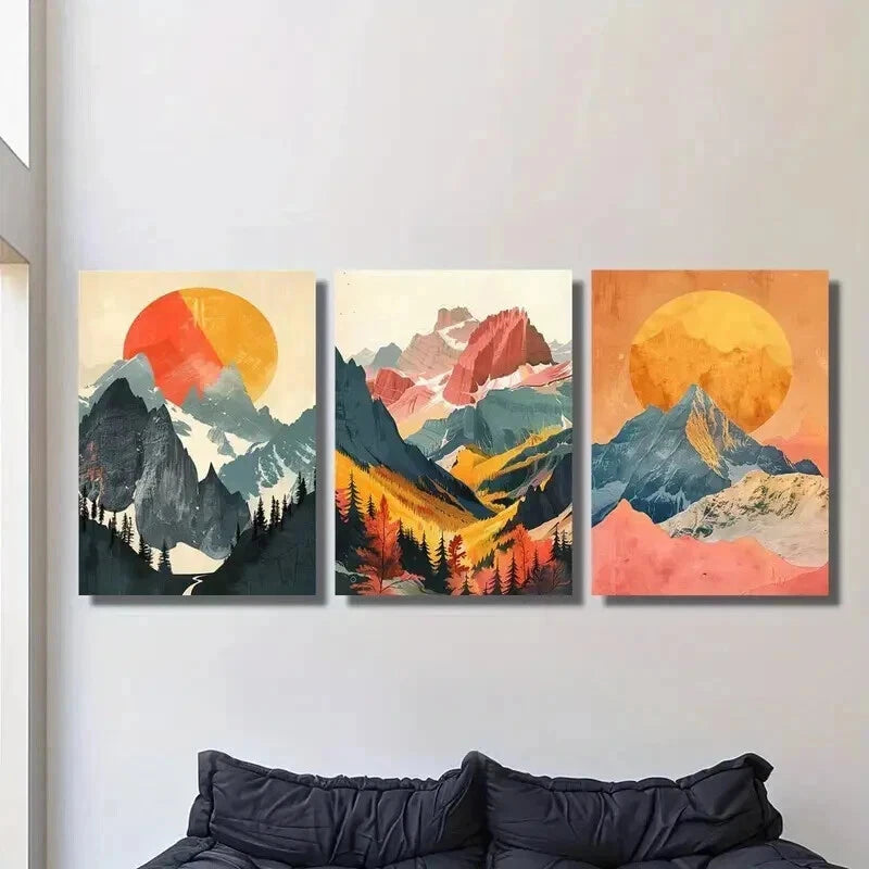 3pcs Painting of Snowy Mountain Sunrise Scenery Wall Art Set Canvas Framed 40x60cm - High Quality Print 100% Australian Made Wall Canvas Ready to Hang