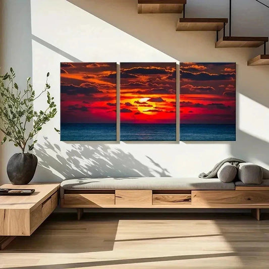 3pcs Sea Surface At Dusk And Sunset Wall Art Set Canvas Framed 40x60cm - High Quality Print 100% Australian Made Wall Canvas Ready to Hang