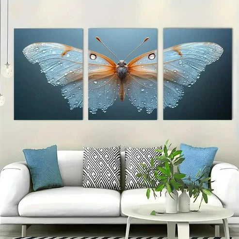 3pcs Butterfly Décor Fairy Wings Perfect Wall Art Set Canvas Unframed - High Quality Print 100% Australian Made Wall Canvas