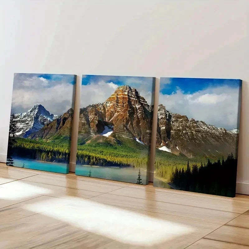 3pcs Lake Green Valley and Mountain Wall Art Set Canvas Framed 40x60cm - High Quality Print 100% Australian Made Wall Canvas Ready to Hang