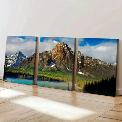 3pcs Lake Green Valley and Mountain Wall Art Set Canvas Framed 40x60cm - High Quality Print 100% Australian Made Wall Canvas Ready to Hang