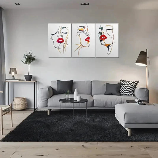 3pcs Minimalist Face Painting Wall Art Set Canvas Framed 60x90cm - High Quality Print 100% Australian Made Wall Canvas Ready to Hang