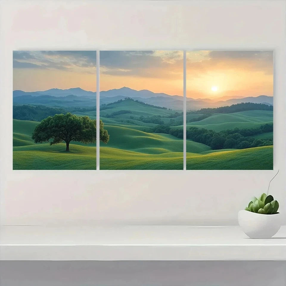 3pcs Serene Natural Scenery Vibrant Green Tree Metal Print Ready to Hang Art