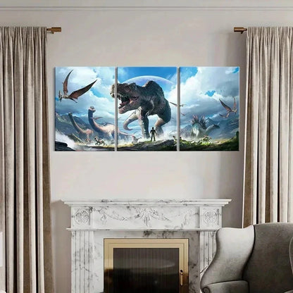 3pcs Tyrannosaurus Rex Prehistoric Creatures Wall Art Set Canvas Framed 40x60cm - High Quality Print 100% Australian Made Wall Canvas Ready to Hang