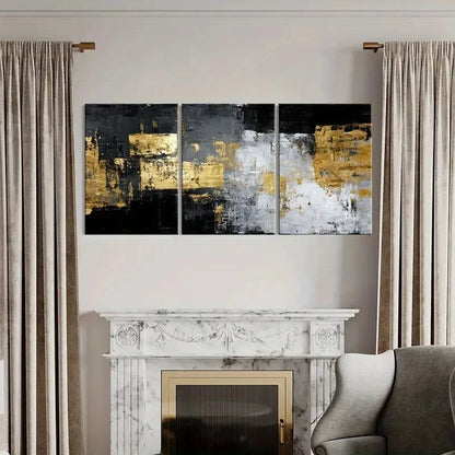 3pcs Golden Black White & Blue Textured Metal Print Ready to Hang Art