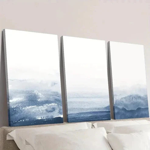 3pcs Navy Blue Gradient Abstract Wall Art Set Canvas Unframed - High Quality Print 100% Australian Made Wall Canvas