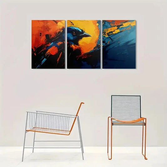 3pcs Abstract Bird Triptych Painting Metal Print Ready to Hang Art