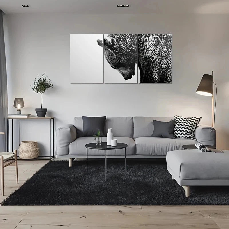 3pcs Black and White Bear Animal Metal Print Ready to Hang Art