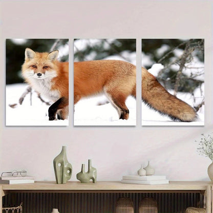 3pcs Red Fox in Snow Winter Wildlife Metal Print Ready to Hang Art