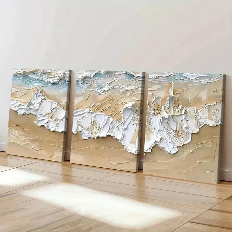 3pcs Abstract Ocean Waves Coastal Textured Wall Art Set Canvas Framed 40x60cm - High Quality Print 100% Australian Made Wall Canvas Ready to Hang