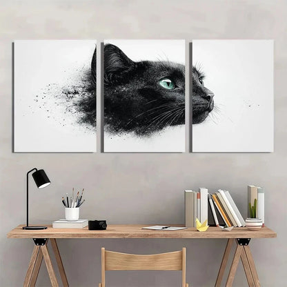 3pcs Black & White Cat Feline Illustration Metal Print Ready to Hang Art