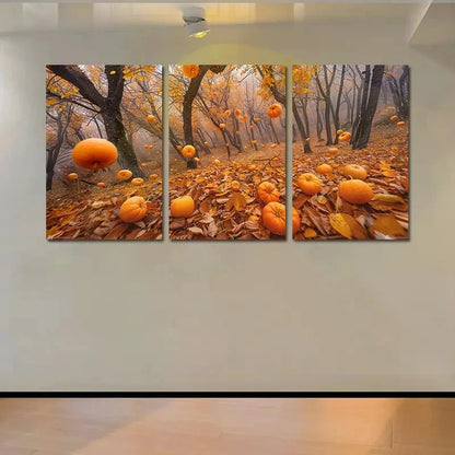 3pcs A Surreal Autumn Forest With Pumpkins Wall Art Set Canvas Framed 50x70cm - High Quality Print 100% Australian Made Wall Canvas Ready to Hang