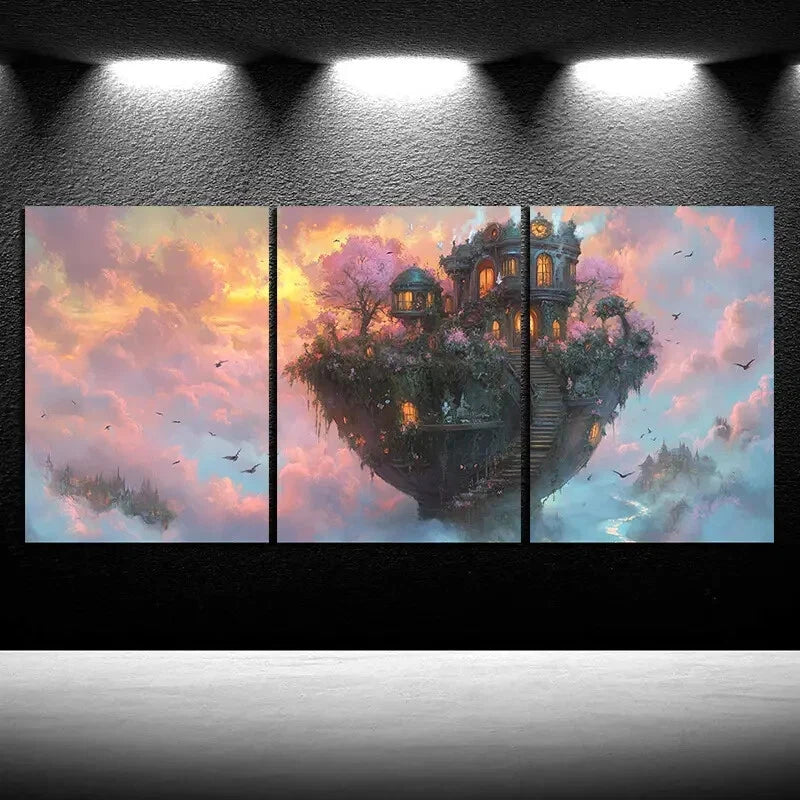 3pcs The Room on the Cup Modern Metal Print Ready to Hang Art