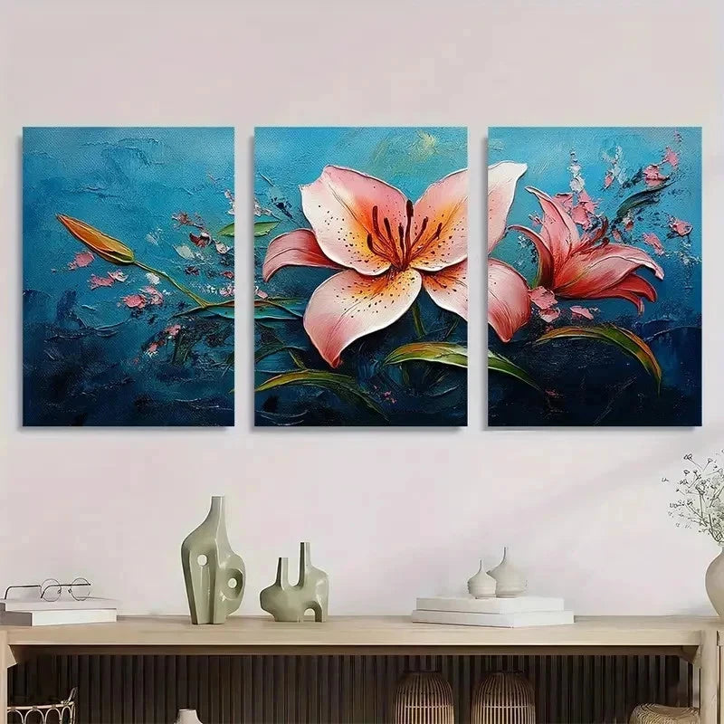 3pcs Original Lily Flower Floral Perfect Wall Art Set Canvas Framed 50x70cm - High Quality Print 100% Australian Made Wall Canvas Ready to Hang