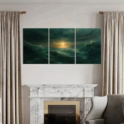 3pcs Mystical Golden Waves & Dark Clouds Wall Art Set Canvas Framed 40x60cm - High Quality Print 100% Australian Made Wall Canvas Ready to Hang