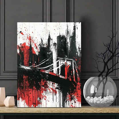 Abstract painting of the Brooklyn Bridge and New York 40x60cm Metal Print Ready to Hang