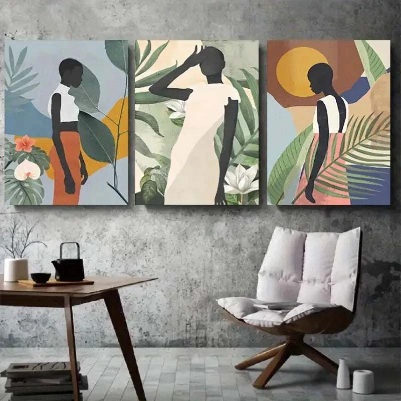 3pcs Abstract Botanical Silhouette Metal Print Ready to Hang Art