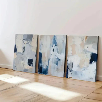 3pcs Abstract Brush Stroke Geometric Modern Blue Wall Art Canvas Unframed - High Quality Print 100% Australian Made Wall Canvas