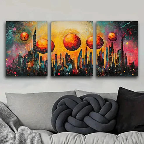 3pcs Abstract Cityscape Skyline Beach Perfect Wall Art Set Canvas Unframed - High Quality Print 100% Australian Made Wall Canvas