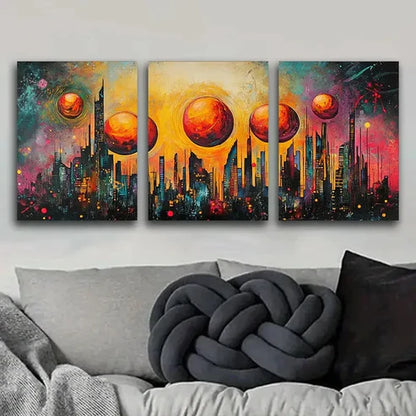 3pcs Abstract Cityscape Skyline Beach Perfect Wall Art Set Canvas Unframed - High Quality Print 100% Australian Made Wall Canvas