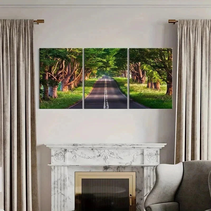 3pcs Grass Road Scenery Tree Modern  Wall Art Set Canvas Framed 40x60cm - High Quality Print 100% Australian Made Wall Canvas Ready to Hang