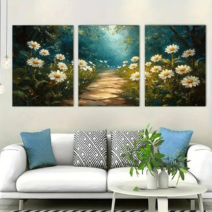 3pcs Serene Nature Scene White Daisies Perfect Wall Art Set Canvas Framed 40x60cm - High Quality Print 100% Australian Made Wall Canvas Ready to Hang