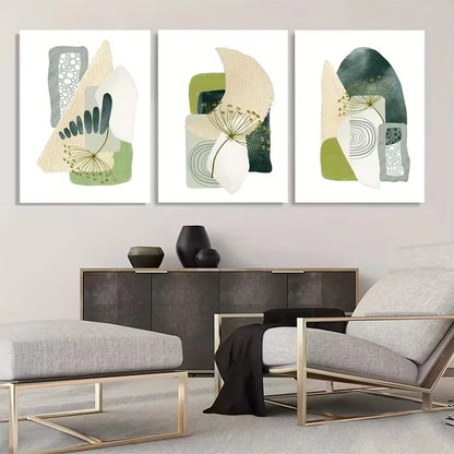 3pcs Green Abstract Green & Tones  Wall Art Set Canvas Framed 60x90cm - High Quality Print 100% Australian Made Wall Canvas Ready to Hang