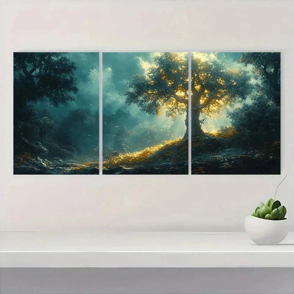 3pcs Fantasy Forest Green Themed Metal Print Ready to Hang Art