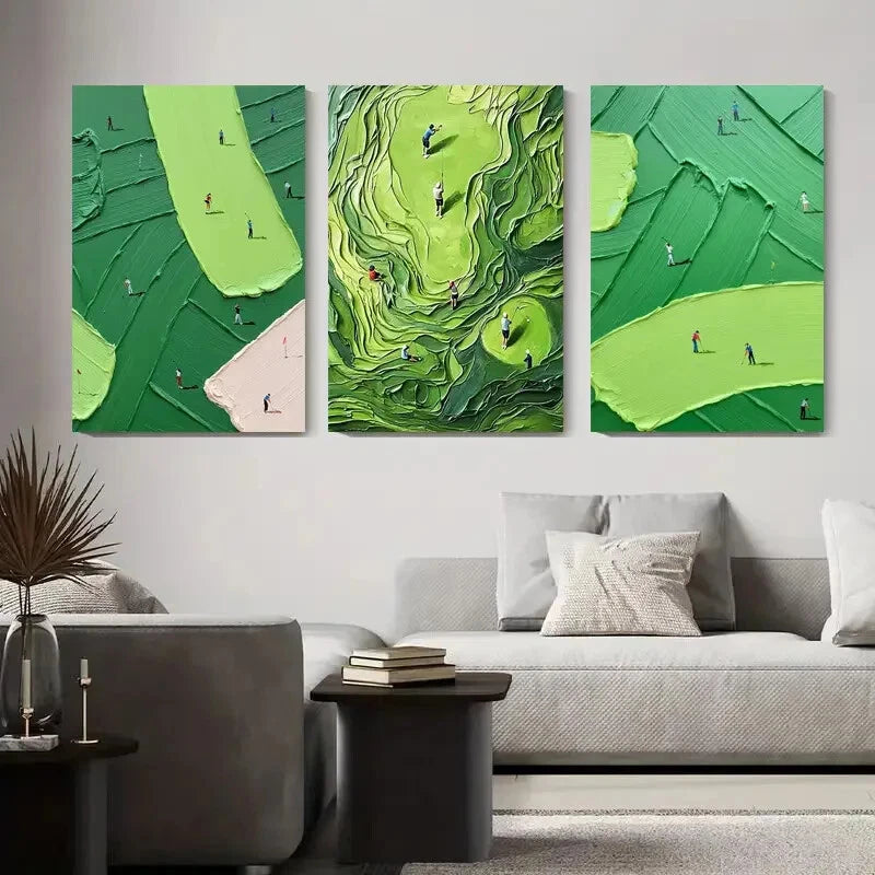 3pcs Abstract Golf Course Texture Greenery Metal Print Ready to Hang Art