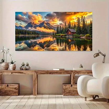 Golden Life Tree, Mountain,Lake  Art wall canvas office home room framed 120x60cm
