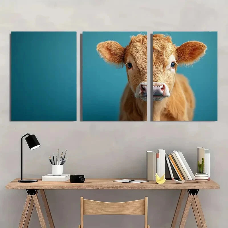 3pcs Funny Land Cow Animal Themed Metal Print Ready to Hang Art