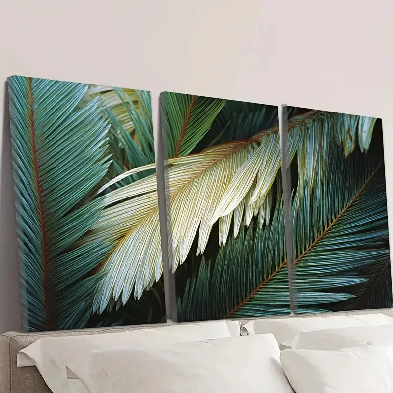 3pcs shades of palm leaves Wall Art Set Canvas Framed 60x90cm - High Quality Print 100% Australian Made Wall Canvas Ready to Hang