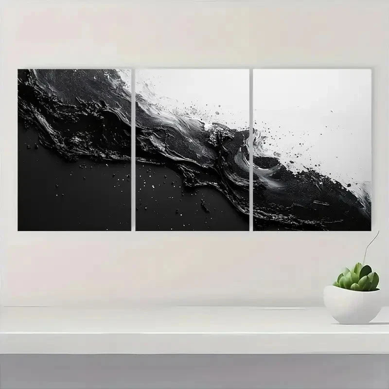 3pcs Black and White Abstract High-Quality  Wall Art Set Canvas Framed 50x70cm - High Quality Print 100% Australian Made Wall Canvas Ready to Hang