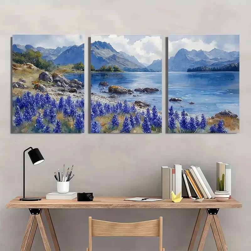 3pcs Lake District Watercolor Landscape Perfect Wall Art Set Canvas Framed 40x60cm - High Quality Print 100% Australian Made Wall Canvas Ready to Hang
