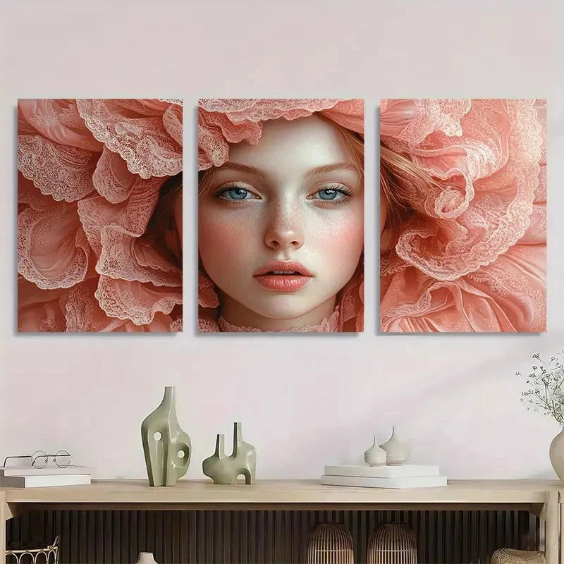 3pcs The Ruffle Fine Portrait Giclée Perfect Wall Art Set Canvas Framed 40x60cm - High Quality Print 100% Australian Made Wall Canvas Ready to Hang